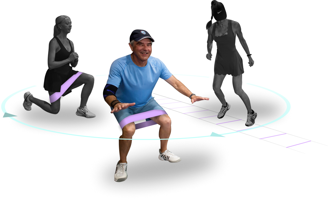 Athlete doing lower body and agility work with a resistance band