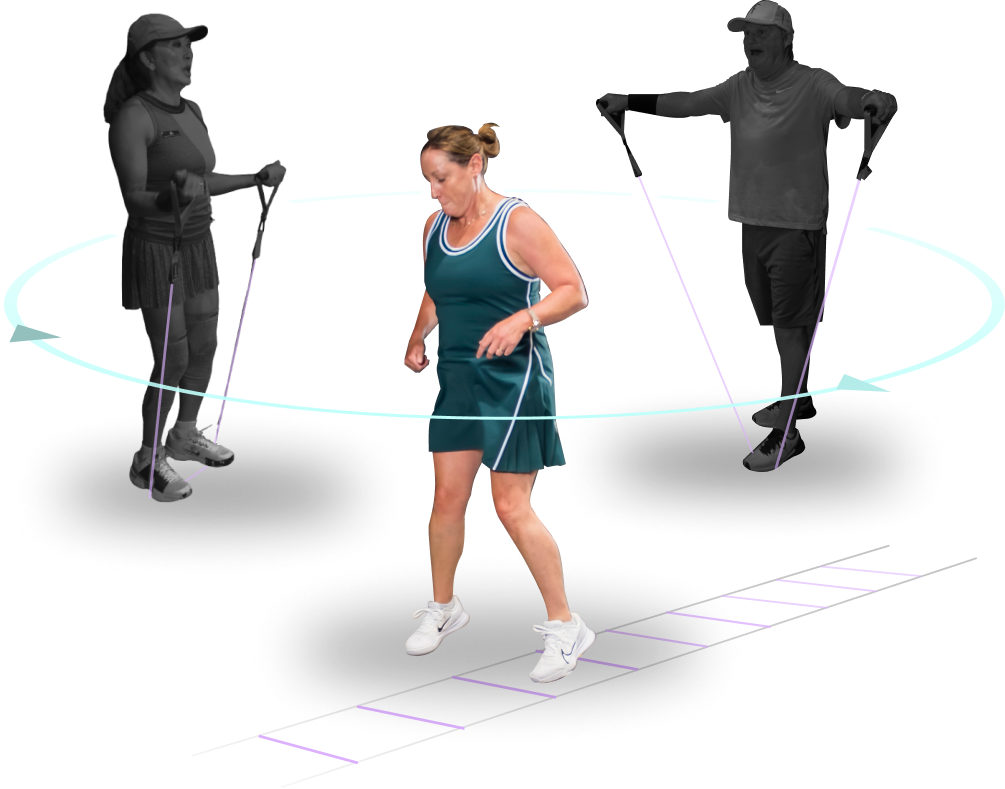 Athlete training upper body and agility with a ladder drill